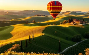 Terbang dengan balon udara di atas perbukitan Tuscan